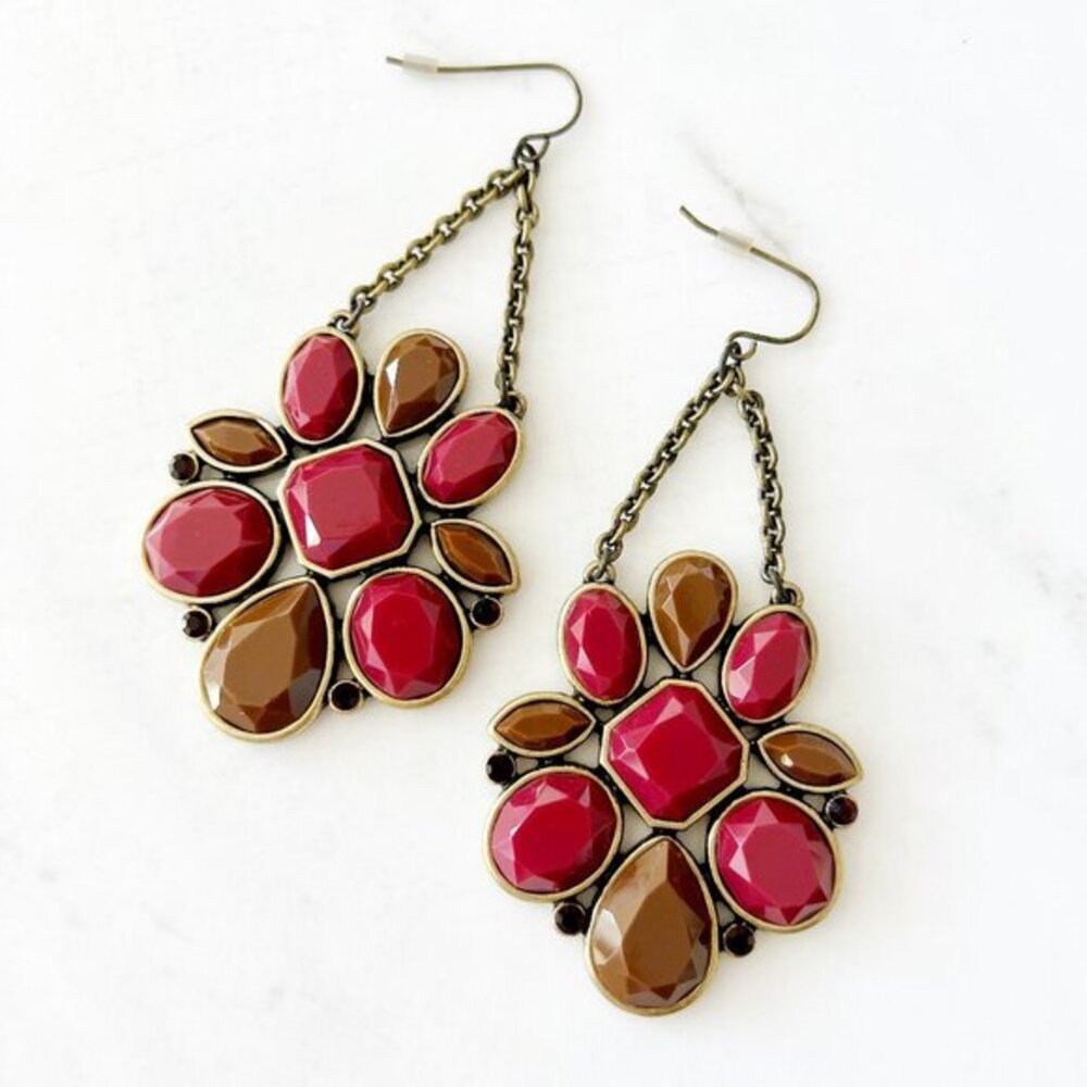 4/$25 Resin Stone Drop Statement Earrings Vintage Gold